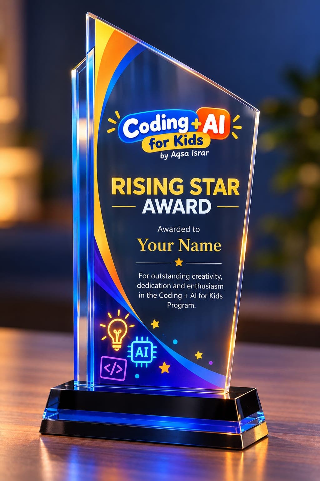Sample Coding + AI for Kids Rising Star Award trophy